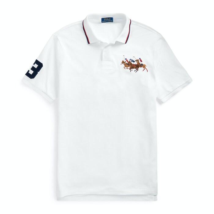 men white custom slim fit triple-pony polo