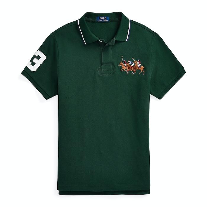 men dark green custom slim fit triple-pony polo