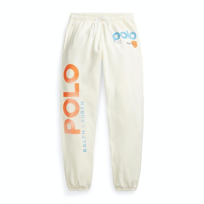 women cream logo & wave graphic fleece sweatpant