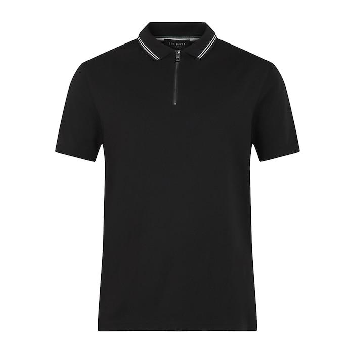 men black textured vertical striped half-zip polo