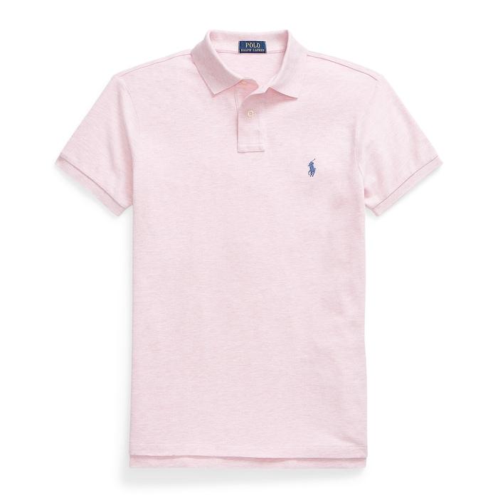 men baby pink slim fit mesh polo