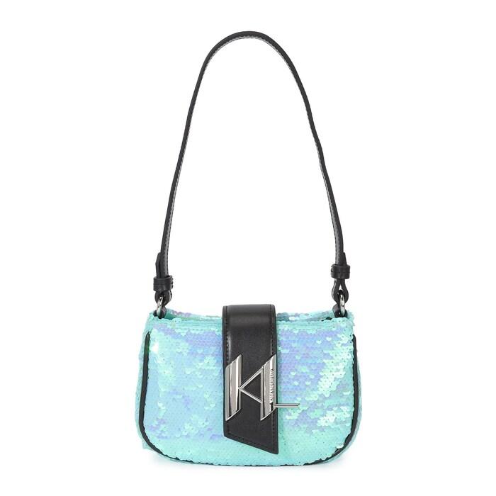 women blue sequined monogram shoulder bag