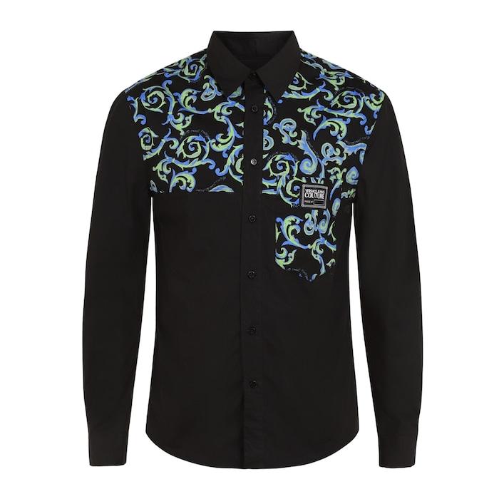 men black baroque-in-blue printed shirt