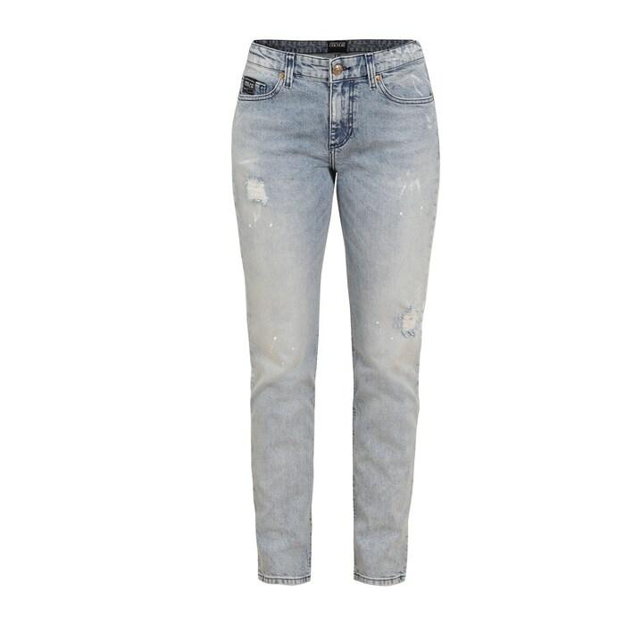 women ice-wash distressed skinny jeans