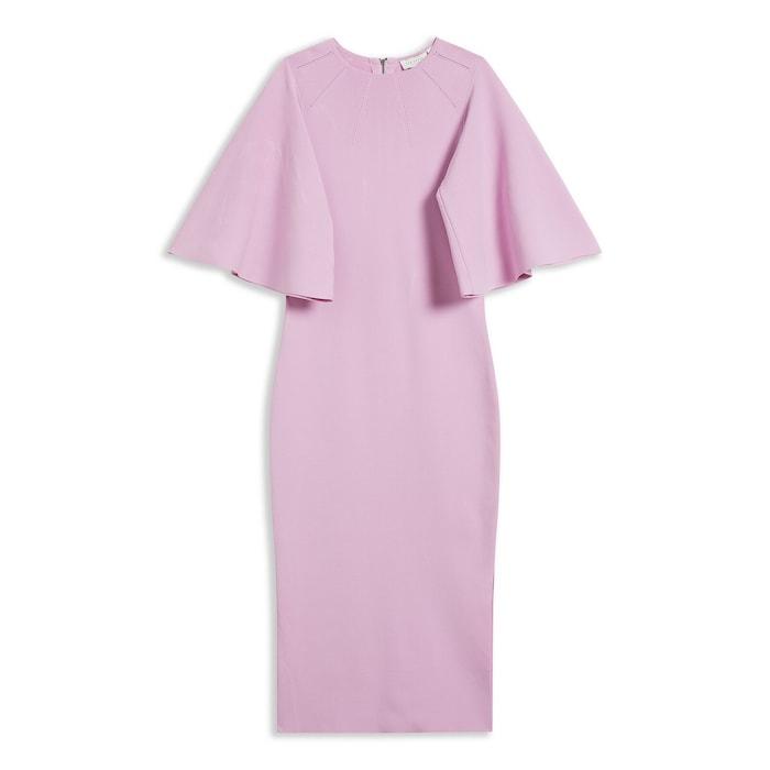 women lilac fluted sleeve knitted bodycon midi dress