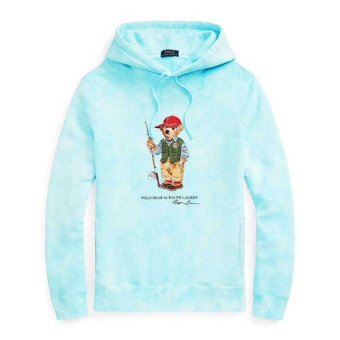 men ice blue polo bear tie-dye fleece hoodie