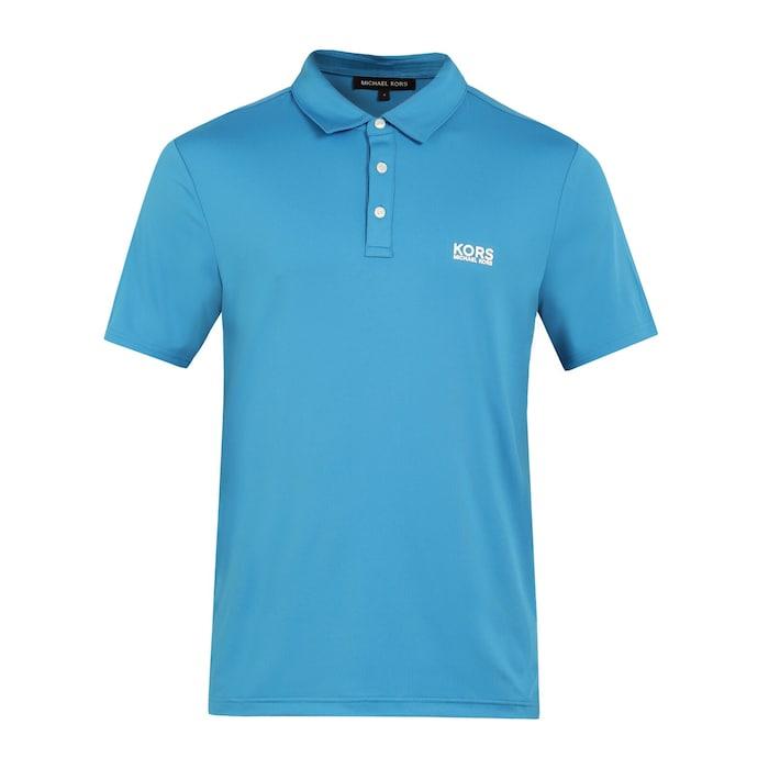 men blue solid chest branding polo