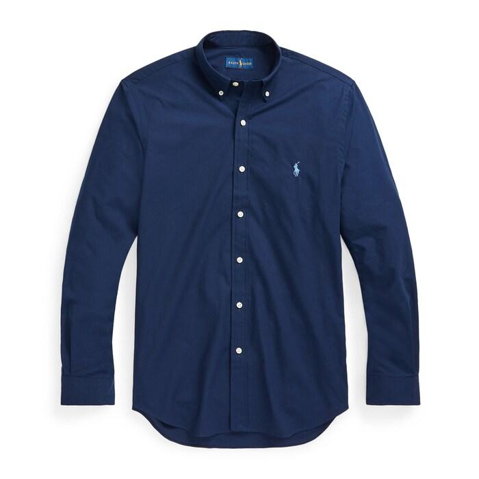 men navy custom fit stretch poplin shirt