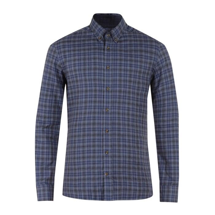 men navy double face checks shirt