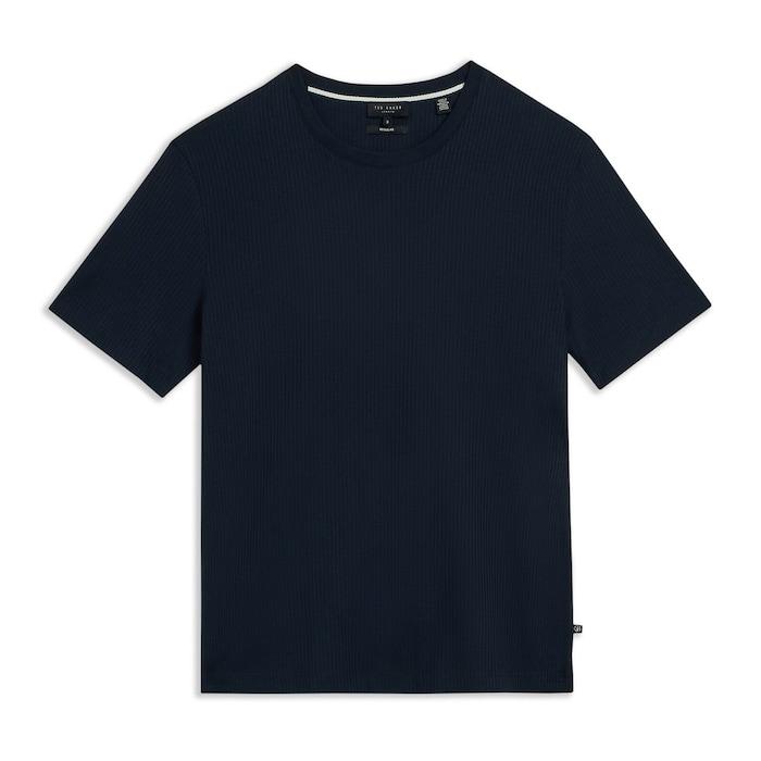 men navy textured-stripes t-shirt