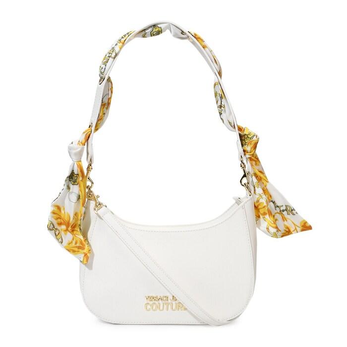 women white moon-shape shoulder bag with scarf