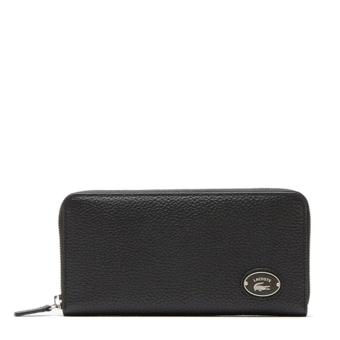 women lacoste metal plate zip wallet