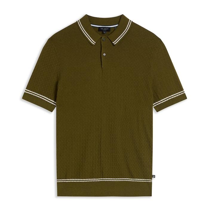 men olive solid-textured polo