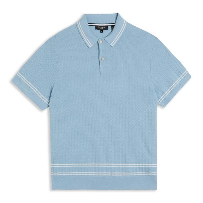 men sky blue solid-textured polo