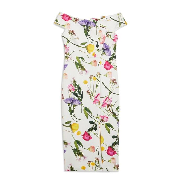 women white floral bardot bodycon dress