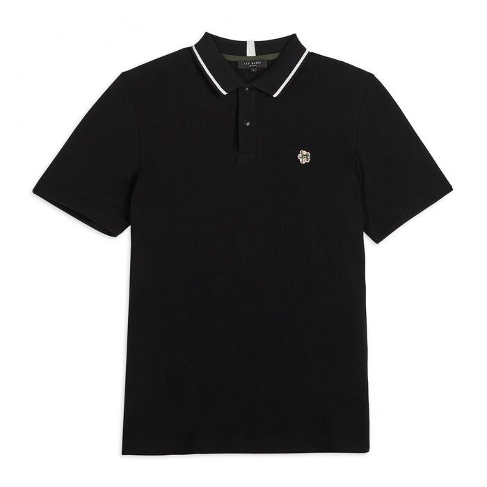 men black tipped-collar magnolia patch polo