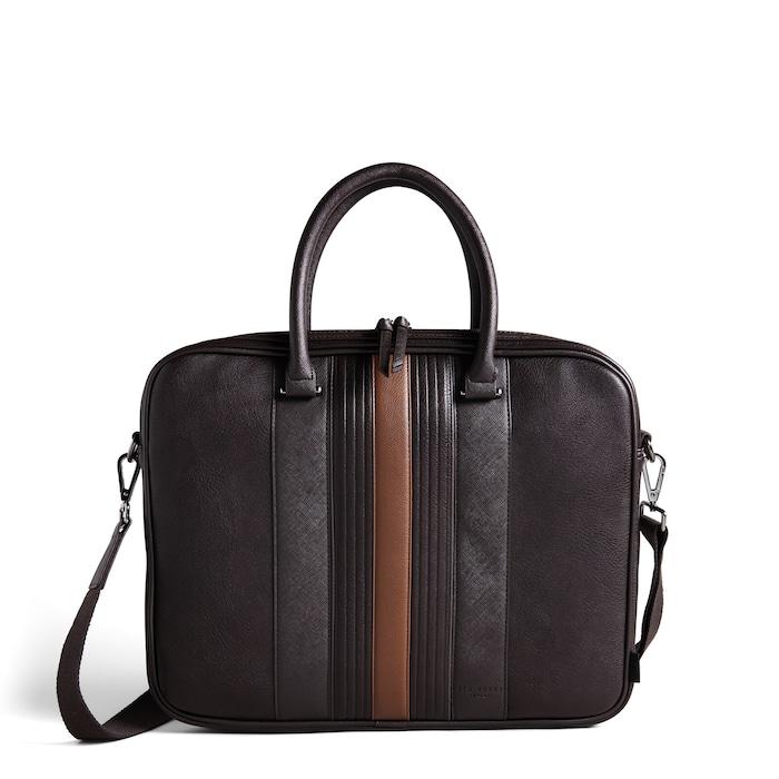 men dark brown striped document bag