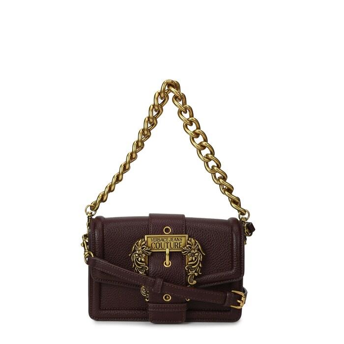 women dark brown solid vjc crossbody bag with buckle & chain strap