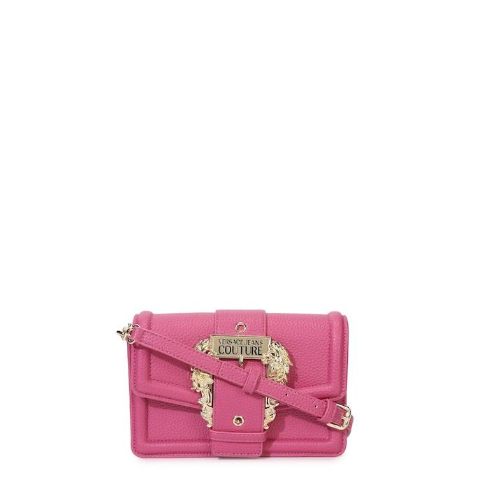 women fuchsia solid vjc crossbody bag with buckle & chain strap