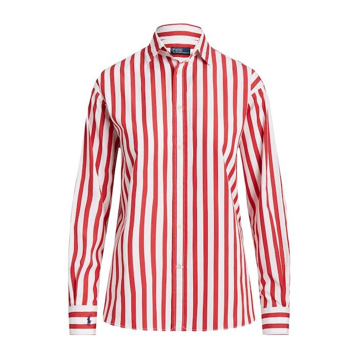 women red relaxed fit striped cotton shirt