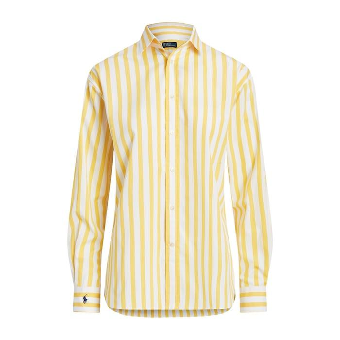 women yellow relaxed fit striped cotton shirt