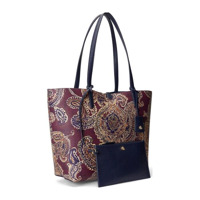 women navy faux-leather print reversible tote