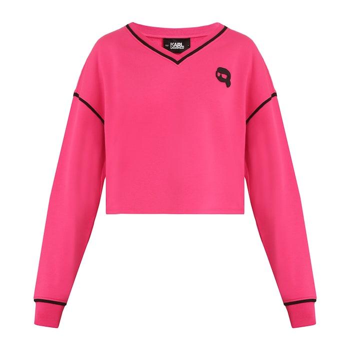 women pink ikonik karl patch cropped sweatshirt with contrast taping