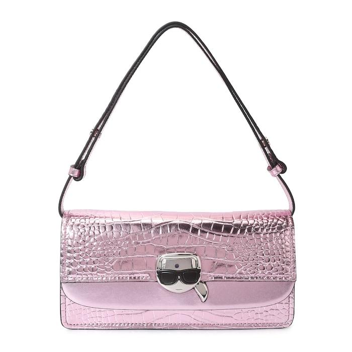 women pink croc-skin patterned k/ikonik leather shoulder bag