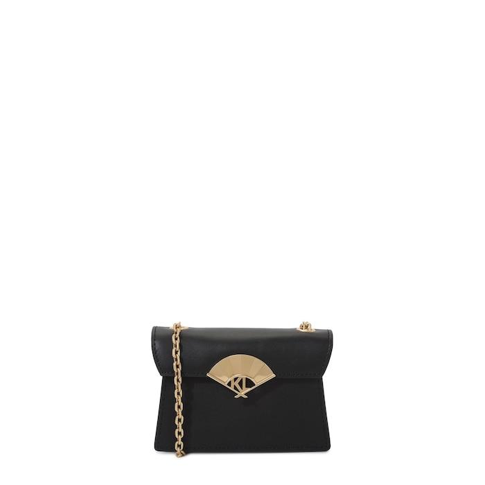 women black k-fan small leather clutch with chain