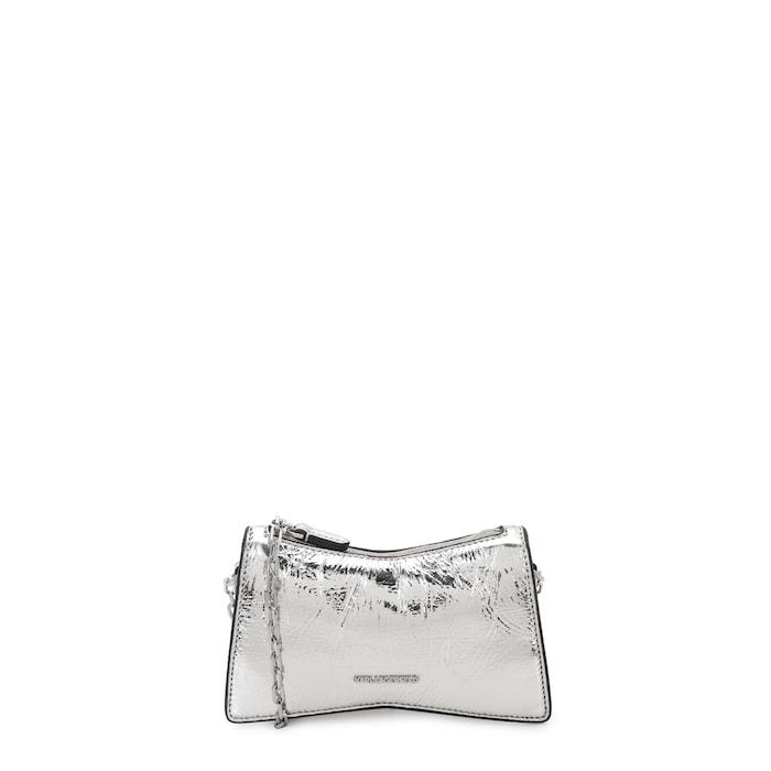 women silver leather clutch crossbody bag