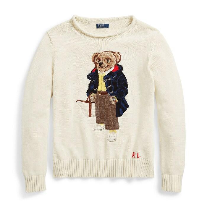 women grey polo bear cotton sweater