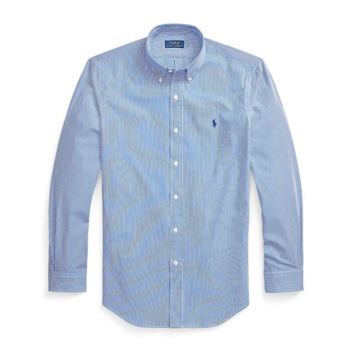 men blue custom fit striped stretch poplin shirt