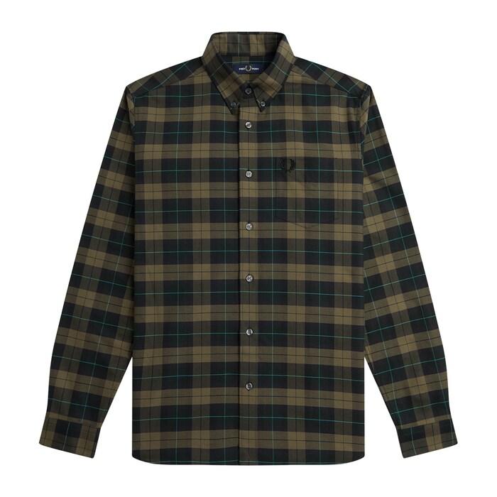 men dark green tartan logo shirt