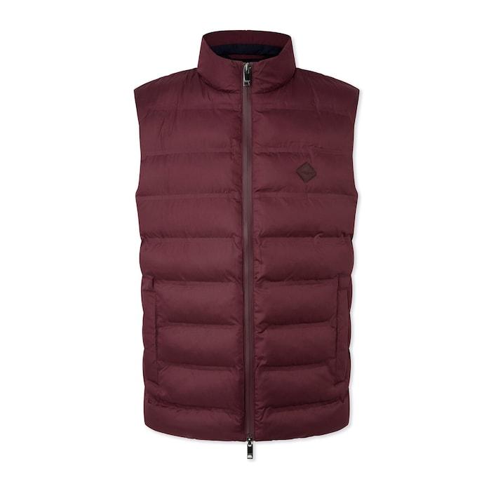 men burgundy solid padded gilet