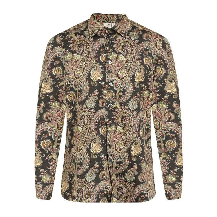 men dark green all-over paisley print shirt