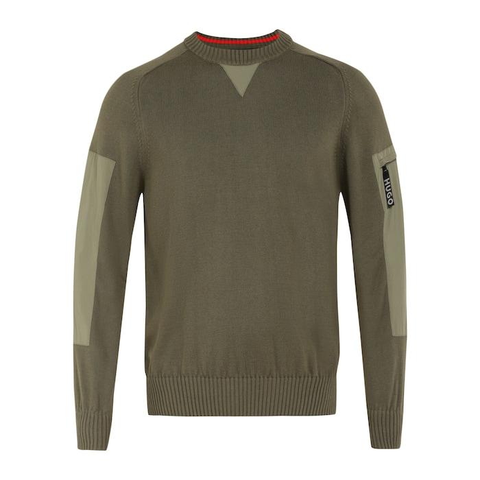 men green sleeve pocket crew-neck sweater