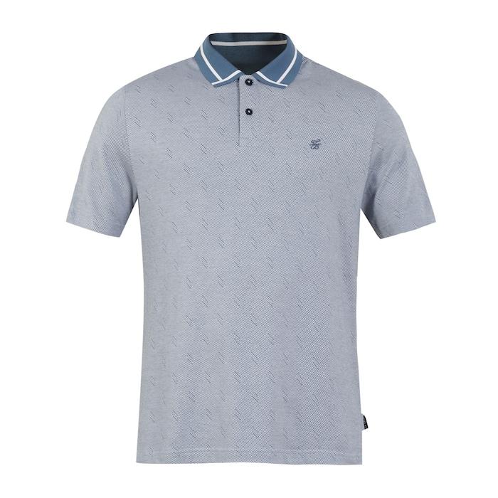 men teal herringbone striped polo