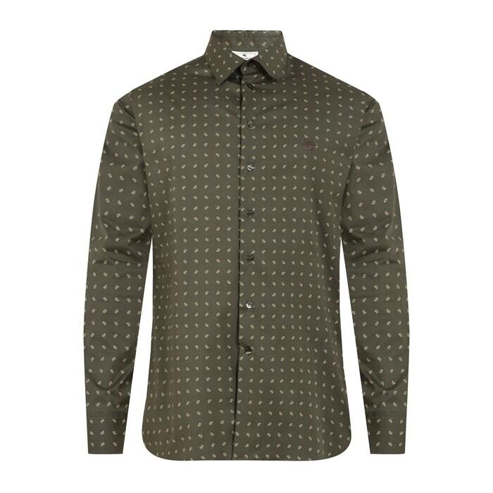 men olive all-over spaced paisley print shirt