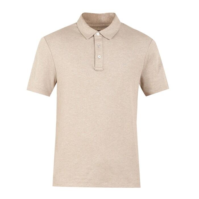 men tan solid chest-branding polo