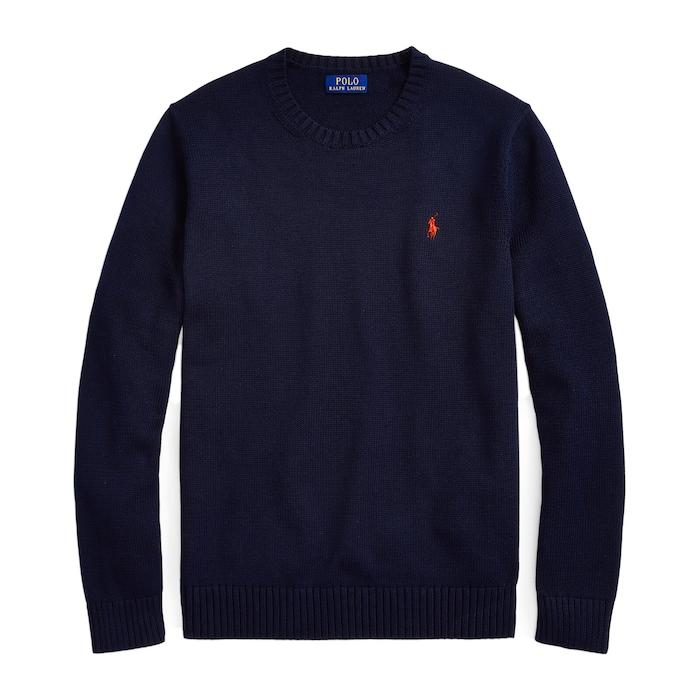 men navy cotton crewneck sweater