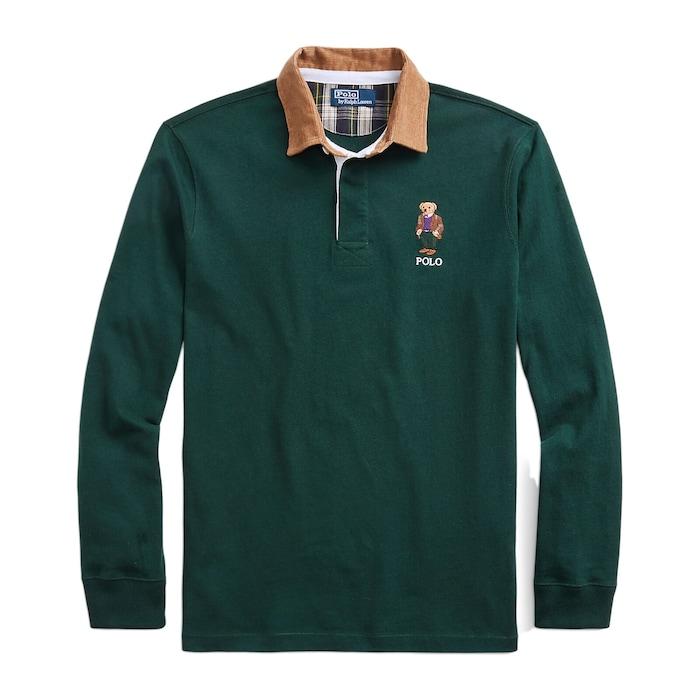 men dark green classic fit polo bear rugby shirt