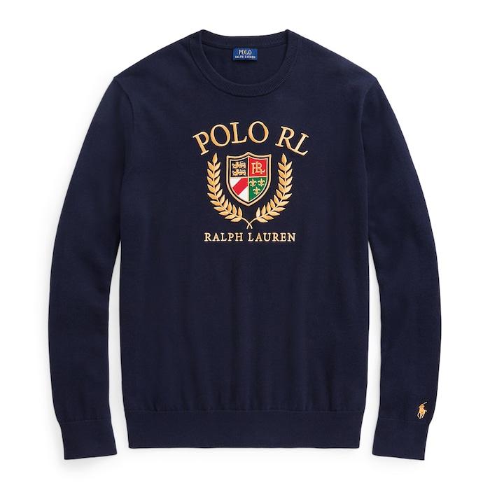 men navy cotton crewneck sweater