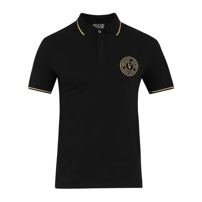 men black tipped collar v-emblem polo