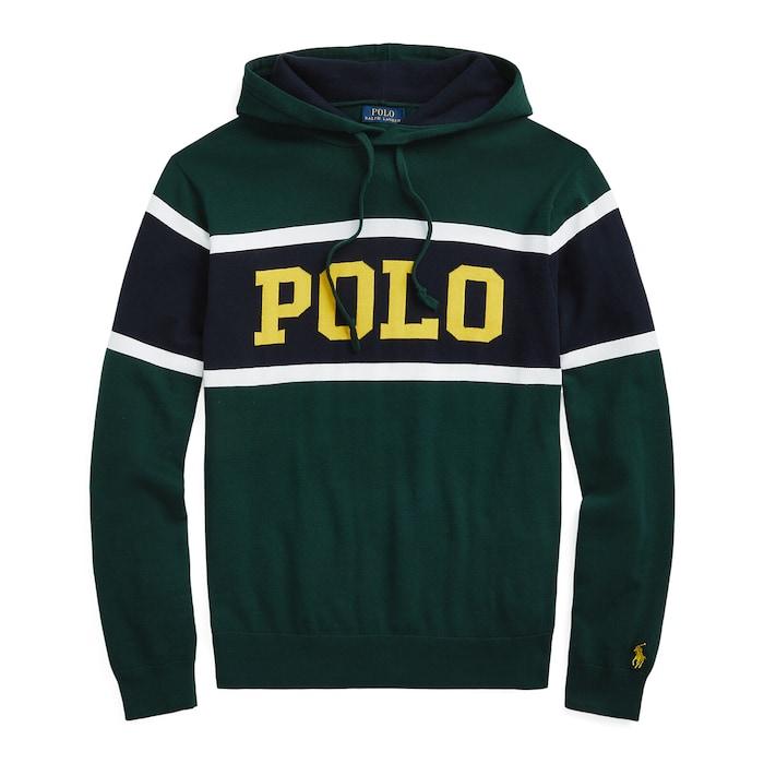 men dark green logo cotton hooded sweater