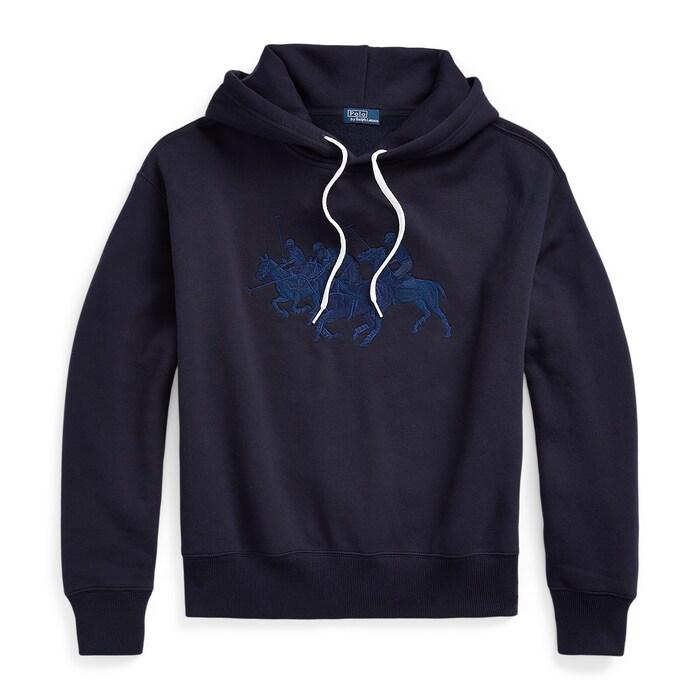 women navy triple-pony fleece hoodie