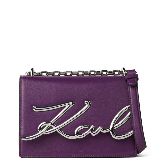 women purple karl signature small shoulder bag