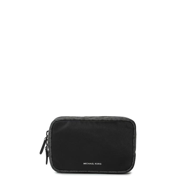 men black travel pouch with side mk logo print