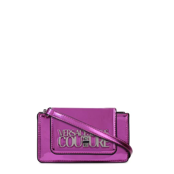 women fuchsia metallic finish crossbody bag with vjc branding