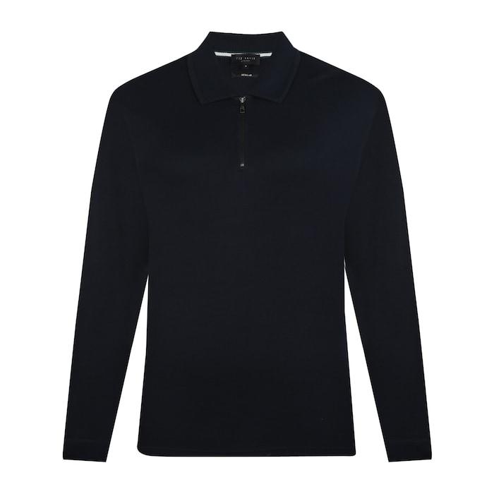 men navy long-sleeved polo