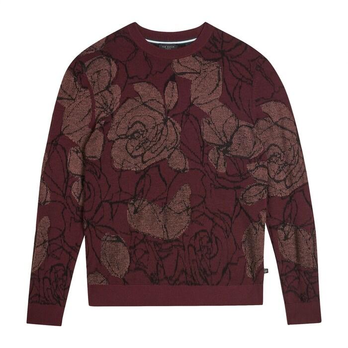 men maroon floral pattern jumper